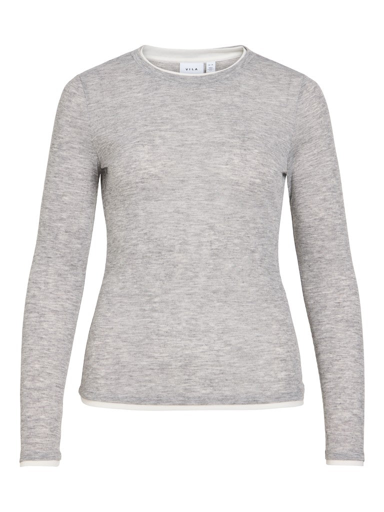 Vielianne langærmet bluse - Light Grey Melange